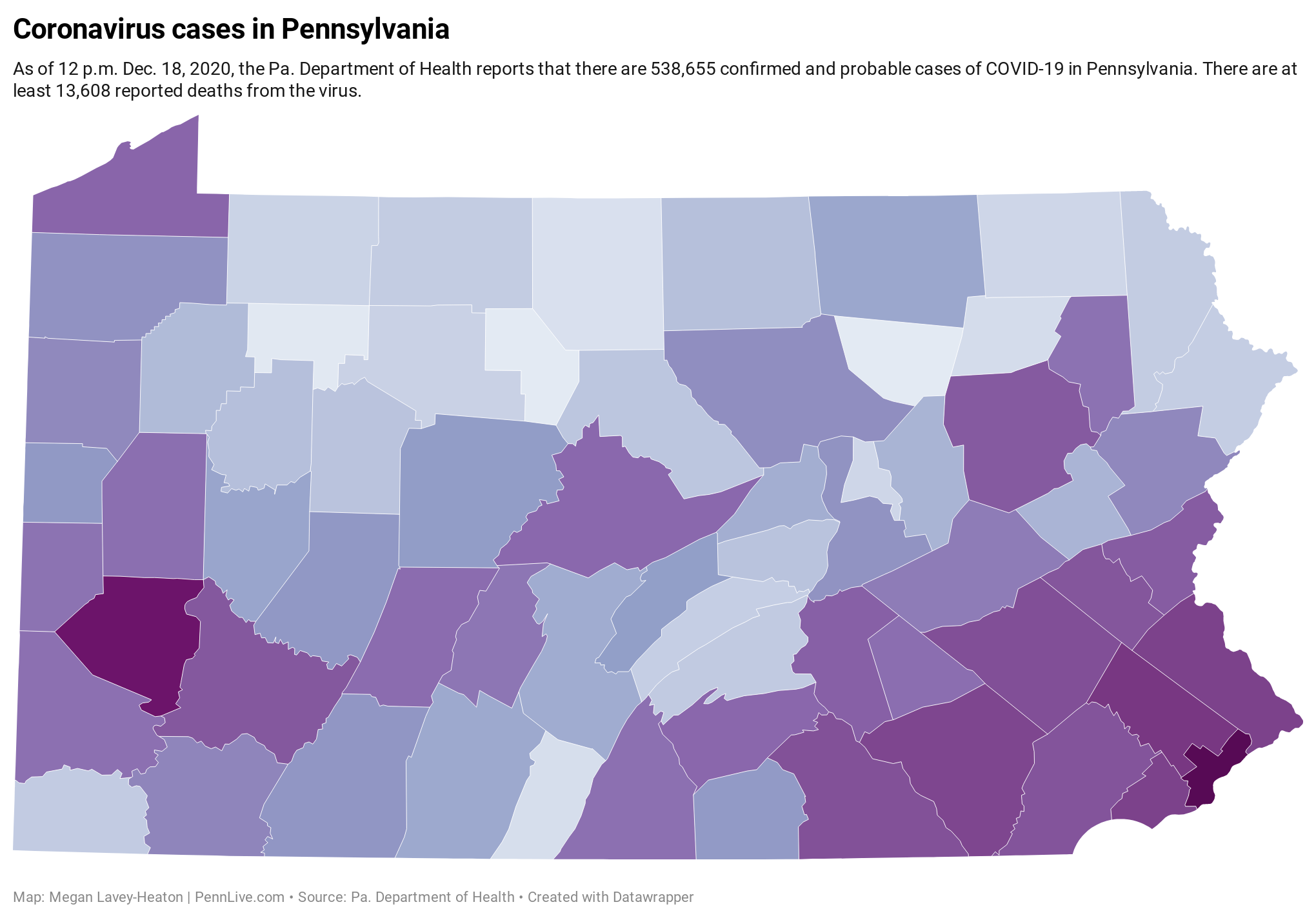 coronavirus map pennsylvania cases county where known march details adams